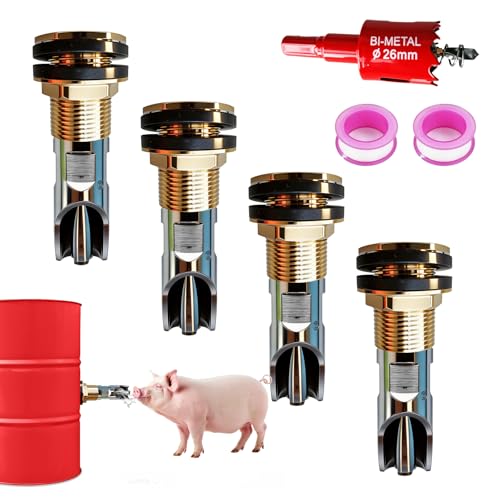 4PCS Pig Water Nipple,Automatic Pig Nipple Drinkers Kit Stainless Steel Pig Nipple Waterer Feeder for Barrel Kit with Brass Water Tank Connectors Hog Water Drinker System for Hog Goat Sows Piglets