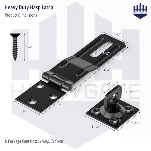 Swivel Staple Safety Hasp Latch Lock, Stainless Steel Padlock Hasp Door Lock Latch Hardware, Brushed Finish Clasp Hasp Lock Latchs for Fence, Shed, Gate, Cabinet, Pet Cage, Black, 1pcs - color: Black