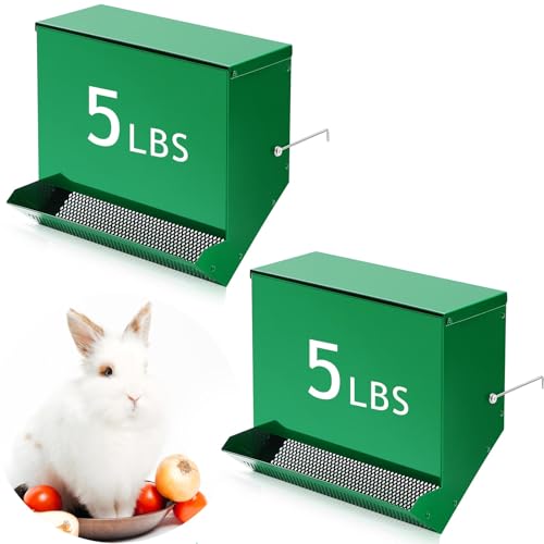 Maxcheck 2 Pcs Rabbit Feeder for Cages Small Animal Food Pellet Dispenser with Lid Metal Chicken Grit Oyster Shell Squirrel Feeders Outside(11.8 Inches,Mesh Bottom,Green) - color: Green, size: 11.8 Inches