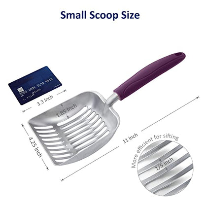WePet Cat Litter Scoop, Aluminum Alloy Sifter, Kitty Metal Scooper, Deep Shovel, Long Handle, Poop Sifting, Kitten Pooper Lifter, Durable, Heavy Duty, for Litter Box - color: FLAT Aluminum \ #07 Violet Handle, size: Small