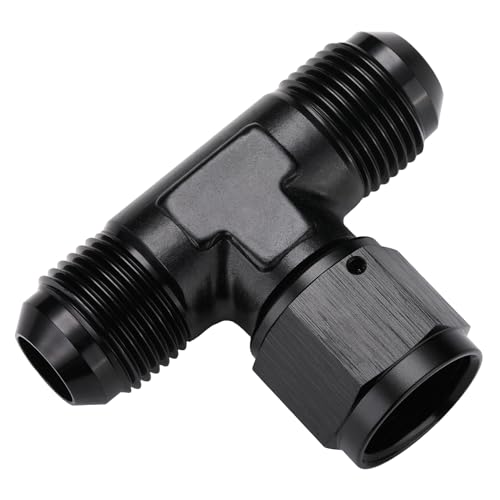 10AN Male Flare Tee T Fitting Adapter with AN10 Female Swivel On Side Aluminum Black - size: 10AN