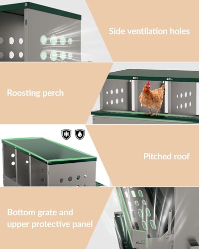 Metal Chicken Nesting Boxes - 8 Hole Wall-Mountable Laying Boxes with Lid & Roll-Away Egg Collection, Weatherproof Galvanized Steel, Includes 8 Fake Eggs for Chicken Coop, Green - color: Green, size: 8 Compartment