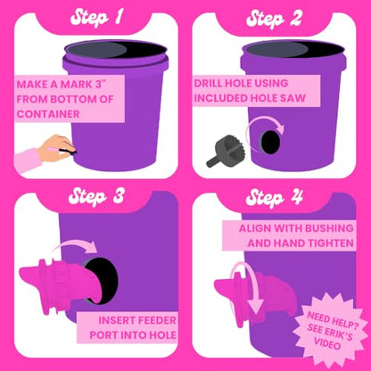 The Original Poultry Pro Hot Chick Feeder Kit - As seen on Shark Tank, 3 Ports, 3 Seal Bushings & Hole Saw, Gravity Fed, Chicken Accessories, Use for Buckets, Bins & Troughs (Bucket Not Included) - style: Hot Chick Feeder Kit