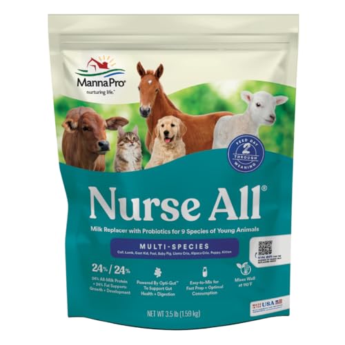 Manna Pro Nurse All Multi-Species Milk Replacer, Great for Calves, Lambs, Goat Kids, Foals, Baby Pigs, Llamas, Alpaca Crias, Puppies & Kittens, Provides Complete Nutrition, 3.5 lb - size: 3.5 Pound (Pack of 1)
