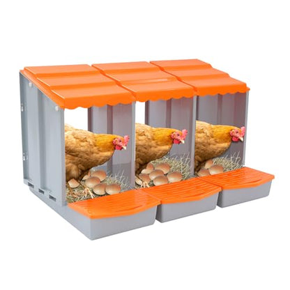 Chicken Nesting Boxes, 3 Compartment Nesting Boxes for Laying Eggs, Roll Away Nesting Box Egg Collection Tray, Wall Mount Poultry Roll Away Chicken Laying Boxes (Orange) - color: 3 Compartment Nesting Boxes (Orange)
