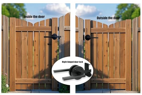 Double Sided Gate Latch for Wooden Fence Heavy Duty Swinging Door Latch Self Locking Gate Latch Gate Hardware for Wood Gates (RH Door Lock)