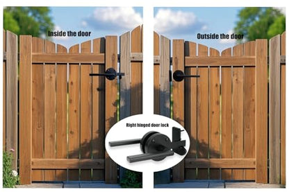 Double Sided Gate Latch for Wooden Fence Heavy Duty Swinging Door Latch Self Locking Gate Latch Gate Hardware for Wood Gates (RH Door Lock)