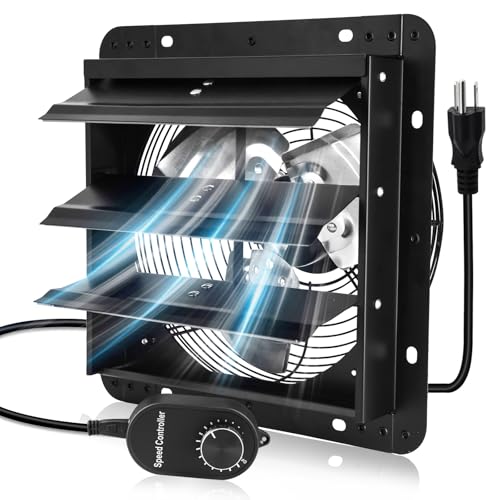 Criditpid 10 Inch Shutter Exhaust Fan with Speed Controller Switch, 820 CFM High Speed Vent Fans, 1700 RPM Wall Mounted Kitchen Exhaust Fans, Vent Fan for Attic, Gable, Shed, Garage Ventilation, Black - color: with Speed Controller, size: 10 Inch Exhaust