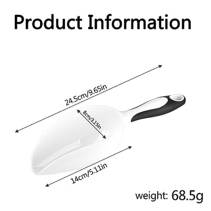 Plastic Ice Scoop 2pcs for Freezer Bin Multipurpose Ice Shovel Scooper for Flour Rice Popcorn Pet Food Soft Rubber Grip Handle - White