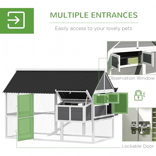 PawHut Chicken Coop with Run, Large Wooden Chicken House with 2 Nesting Boxes, 2 Roosting Bars, Ramp & Tray, Hen House Poultry Cage for 4-6 Chickens, 69" W x 84" x 59"