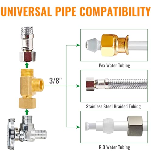 2-Pack SUNGATOR 3/8 Inch Lead-Free Brass Angle Stop Add-A-Tee Valve, 3/8 Inch Compression Inlet x 3/8" Outlet x 3/8" Outlet with a Sealing Tape - style: 3/8 Add-A-Tee