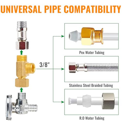2-Pack SUNGATOR 3/8 Inch Lead-Free Brass Angle Stop Add-A-Tee Valve, 3/8 Inch Compression Inlet x 3/8" Outlet x 3/8" Outlet with a Sealing Tape - style: 3/8 Add-A-Tee