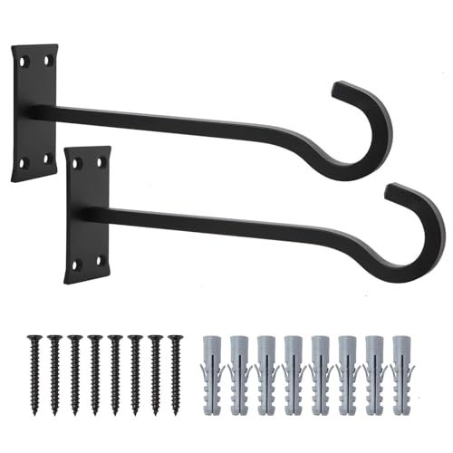 QIEGL 10inch Heavy Duty Plant Hangers Outdoor or Indoor Bird Feeder Hanger Shepherd Hooks 2pcs Black Metal Wall Hook for Hanging Plant Bracket, Lantern, Flower Basket, Wind Chimes - color: Black, size: 10in Steel Heavy Duty
