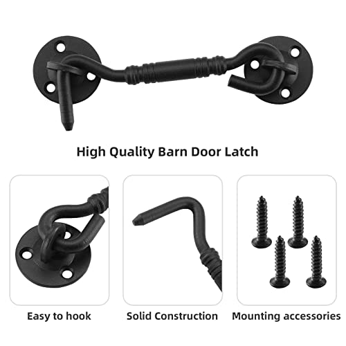 HOME MASTER HARDWARE Barn Door Hook and Eye Latch 4" Privacy Hook Lock Hardware Rust-Proof Gate Latch Cabin Hooks for Sliding Doors,Bathrooms,Outdoor,Windows,Bedrooms,Cabinet,1 Pack Black with Screws - size: 1 Pack