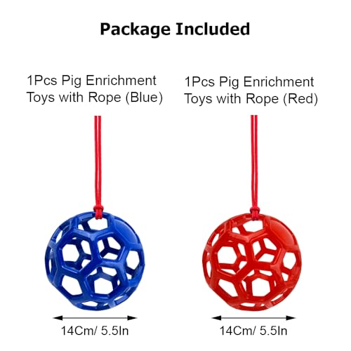 2Pcs Pig Enrichment Toys, Treat Ball Toy for Mini Pigs and Farm, Hanging Chew Ball Enrichment Toy with Rope for Pigs to Play with