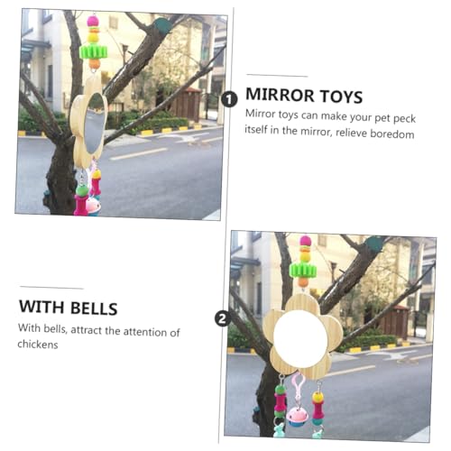 BESPORTBLE Creative Pet Rooster Mirror Toy Wooden Hanging Pendant Reflective for Hens and Fun Activity and Boredom Relief for Your Birds