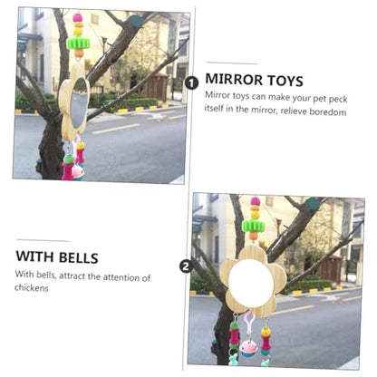 BESPORTBLE Creative Pet Rooster Mirror Toy Wooden Hanging Pendant Reflective for Hens and Fun Activity and Boredom Relief for Your Birds