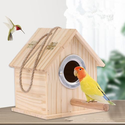 Parakeet Nesting Box Parrot Wooden House Bird Breeding Nest Warm Mating Box | With Stand Perch, Parrotlets Aviary Cage Budgie Mating Box for Lovebirds, Cockatiel, Budgie, and Small Birds - size: 5.9 x 5.12 x 6.57 inch