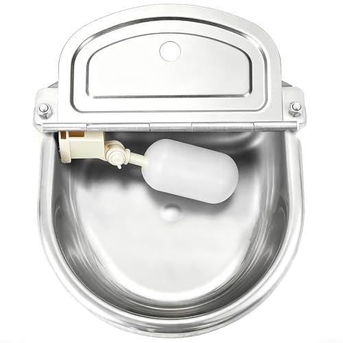 NATGAI Automatic 304 Stainless Steel Waterer Bowl, Automatic Cow Drinking Water Bowl with Float Valve Water Trough Farm Grade for Horse Cattle Goat Sheep Dog (Without Drainage Hole)