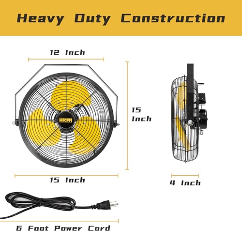 HiCFM 2500 CFM 12" Industrial Wall-Mounted Fan, 3-Speeds High Velocity Wall fans with IP44 Enclosure Motor for Barn, Garage, Warehouse, Greenhouse and Commercial Use, 2 Pack - size: 12" Indoor (No Remote)