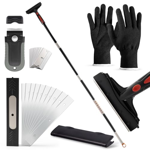 Gomake Floor Scraper Heavy Duty 6" Wide Razor Blade Scraper Tool with Adjustable 17‘’-59" （1.4ft- 4.9ft） Long Handle