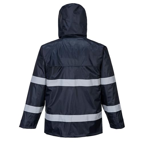 Portwest F440 Men's Hi Vis Waterproof Hooded Rain Jacket - Classic Iona Reflective Rain Coat Navy, 5X-Large - color: Navy, size: 5X-Large