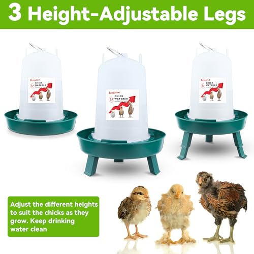 2-in-1 Chick Starter Set: 0.3 Gal Feeder & 0.4 Gal Waterer with Adjustable Legs for Baby Chicks, Hanging Hooks, Anti-Drown Design - BPA-Free Plastic (Green) - color: Green