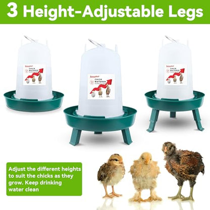2-in-1 Chick Starter Set: 0.3 Gal Feeder & 0.4 Gal Waterer with Adjustable Legs for Baby Chicks, Hanging Hooks, Anti-Drown Design - BPA-Free Plastic (Green) - color: Green