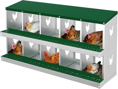 Chicken Nesting Boxes - 10-Hole Metal Chicken Nesting Boxes for Chickens & Roll Away Nesting Box with Secure Egg Collection System,Laying Boxes for Hens,Easy to Clean & Easy to Assemble - color: Green, size: 10 Holes