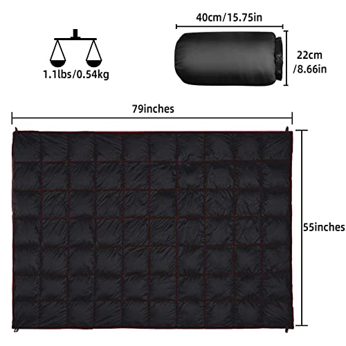 Outdoor Puffy Camping Blanket, Lightweight Down Alternative Puffy Printed Camping Large Ultra Warm Hammock Top Quilt Waterproof Blanket for Traveling Picnic Beach Party Cold Weather (Black) - color: Black