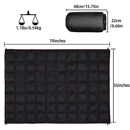 Outdoor Puffy Camping Blanket, Lightweight Down Alternative Puffy Printed Camping Large Ultra Warm Hammock Top Quilt Waterproof Blanket for Traveling Picnic Beach Party Cold Weather (Black) - color: Black