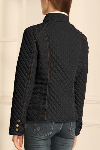 Bellivera Women's Stand Collar Lightweight Quilted Puffer Jacket | Casual Padded Zip Long Sleeve Coat for Spring and Winter with Pockets - color: Black, size: XX-Large