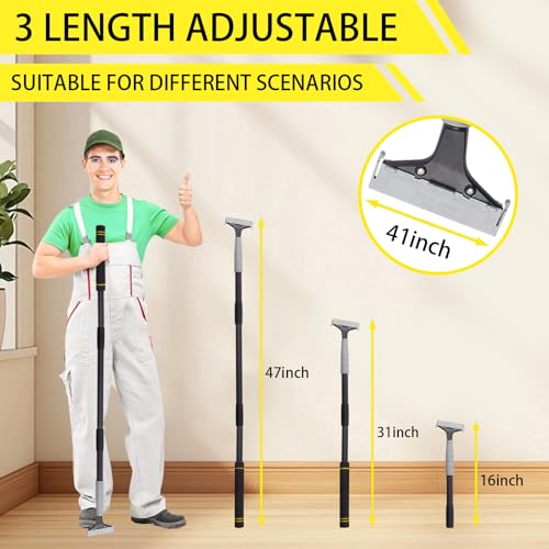 Floor Scraper Tool, Floor Scraper Long Handle Heavy-duty 16-47" Comes with 10 Metal Blades Suitable for Cleaning Floors Windows and Wall Labels Soft Sponge Handle