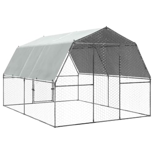 Silver Galvanized Steel Chicken Coop with Lockable Door 147.6x112.2x90.6 Inch Large Outdoor Animal Enclosure for Chickens Ducks Rabbits Waterproof Roof - size: 147.6" x 112.2" x 90.6" (L x W x H)