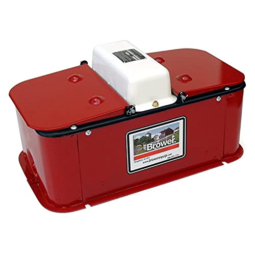Brower Polyurethane Foam Insulated Galvanized Steel Electric Heated Livestock Pig Waterer with Lid and Mud Grates for 150 Hogs, Red