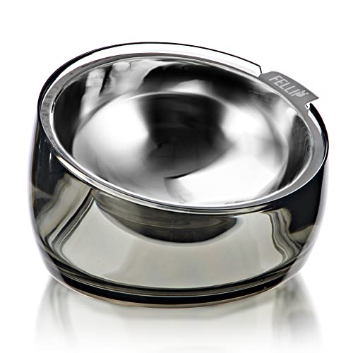 Felli Pet Oblik Acrylic Raised Dog Food Water Bowl Stainless Steel Slanted Oval Dish for Short Leg Puppy & Small Medium Pet, Elevated Tilted Metal Feeder (Smoky, 1.5 Cups Oval Dish) - color: Smoky, size: 1.5 Cups Oval Dish