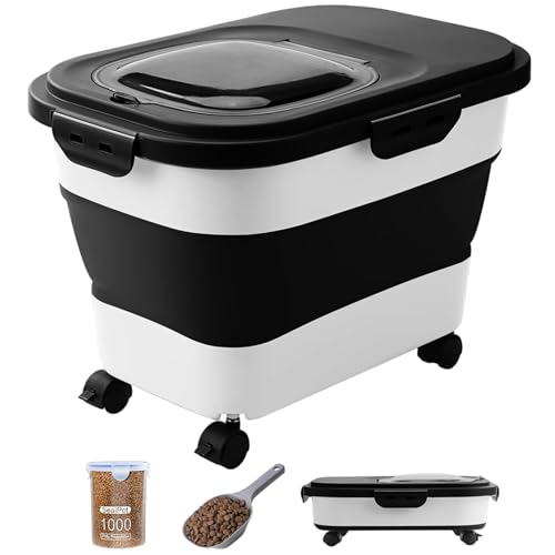 20-23 Lbs Dog Food Storage Container - Collapsible Dog Food Container with Attachable Casters and Scoop,Small Container, Pet Food Storage Containers to Keep Dry Food Fresh,Easy to Move | Dog Food Container with Double Airtight Seal & Magnetic Lid,Cat Food
