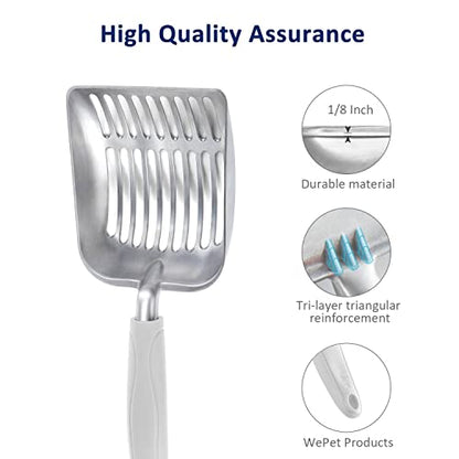 WePet Cat Litter Scoop, Aluminum Alloy Sifter, Kitty Metal Scooper, Deep Shovel, Long Handle, Poop Sifting, Kitten Pooper Lifter, Durable, Heavy Duty, for Litter Box - color: FLAT Aluminum \ #05 Grey Handle, size: Small