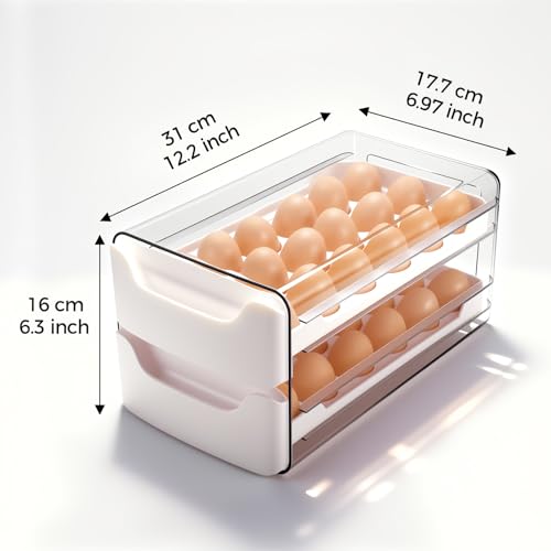 36-Egg-Holder for Fridge, Egg-Storage for Refrigerator Countertop, 2 Tier Dispenser with Drawer, Stackable Clear Egg Tray Container, Egg Organizer, Fits Large Eggs, White - size: 2 Tier-White