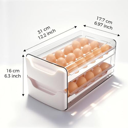 36-Egg-Holder for Fridge, Egg-Storage for Refrigerator Countertop, 2 Tier Dispenser with Drawer, Stackable Clear Egg Tray Container, Egg Organizer, Fits Large Eggs, White - size: 2 Tier-White