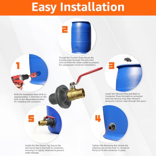 QTG Rain Barrel Spigot Kit 3/4" GHT Quarter Turn Ball Valve with Bulkhead Fitting, Brass Faucet & 32mm Hole Saw for Water Containers & Garden Rainwater Tanks (Brass) - color: 3/4"