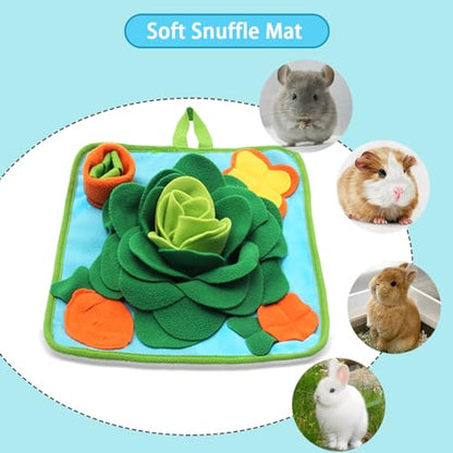 Rabbit Foraging Mat Snuffle Mat for Small Animals Bunny Puzzle Toys Pets Interactive Feeding Mat for Guinea Pigs Hedgehog Chinchilla Puppies (Green) - color: Green