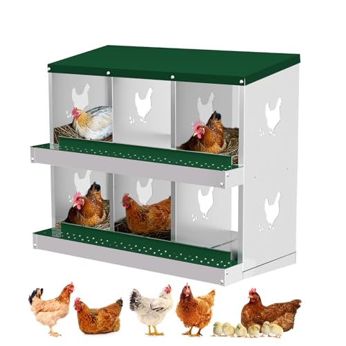 GarveeTech Nesting Boxes for Chickens, 6/8/10-Hole Galvanized Steel Chicken Nesting Boxes for Laying Eggs with Egg Rollaway System to Protect Eggs, Easy Egg Collection, for Chicken Coop Backyard Farm - color: green, size: 6 Compartments