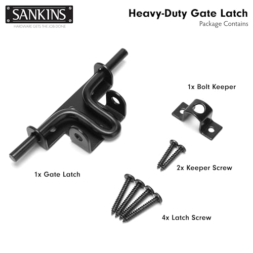 Slide Bolt Gate Latch for Wooden Fence, Heavy Duty Black Sliding Bolt Gate Lock Latch Hardware with Padlock Hole, Door Gate Latch for Wooden Gate Vinyl Fence Barn Shed, 1 Pack - size: Upgrade