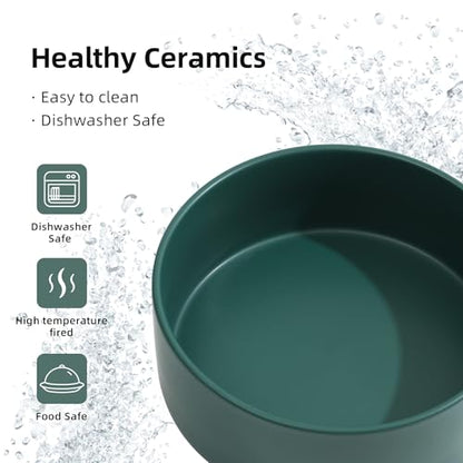 Havniva 7.3” Ceramic Dog Bowls, Dog Food and Water Bowl for Medium Dogs, Durable Dog Water Bowl with Non-Slip Rubber Base Large Capacity Pet Feeding Bowl - color: Matte Dark Green, size: 7.3 Inch