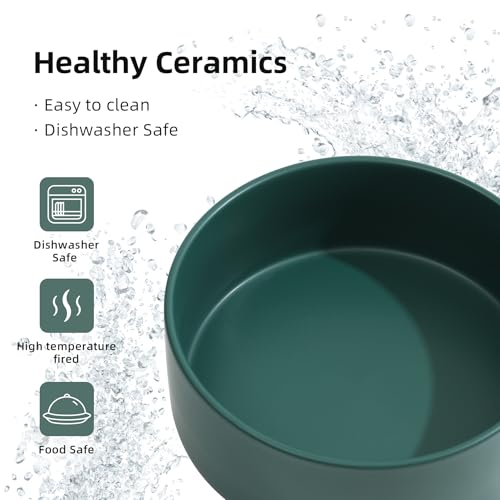 Havniva 8.3” Ceramic Dog Bowls, Dog Food and Water Bowl for Large Dogs, Durable Dog Water Bowl with Non-Slip Rubber Base Large Capacity Pet Feeding Bowl - color: Matte Dark Green, size: 8.3 Inch