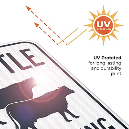 Cattle Crossing with Graphic Sign, 12x18 Inches, 3M EGP Reflective .063 Aluminum, Fade Resistant, Made in USA - size: 12x18 Reflective