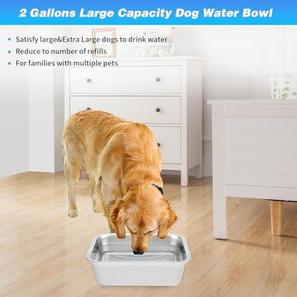 Bwogue 2 Gallons Extra Large Stainless Steel Dog Water and Food Bowl for Large, X-Large Breeds - High Capacity, 1 Pack - color: 1 Bowl, size: 2 Gallons
