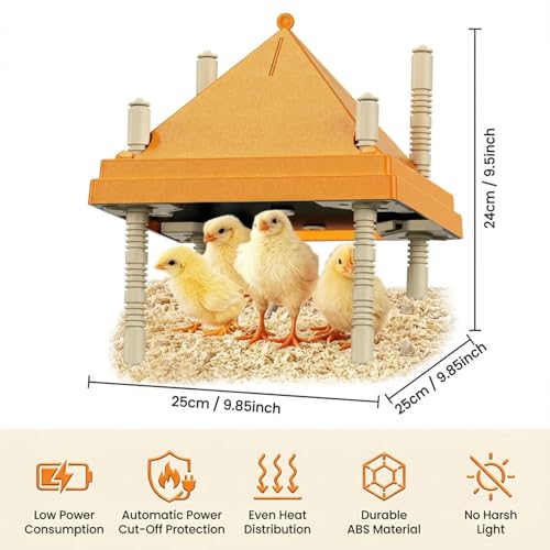 Brooder Plate for Chicks,10" x 10" Heat Plate for Chicks with Triangular Cone Anti-Perch Design（Orange）