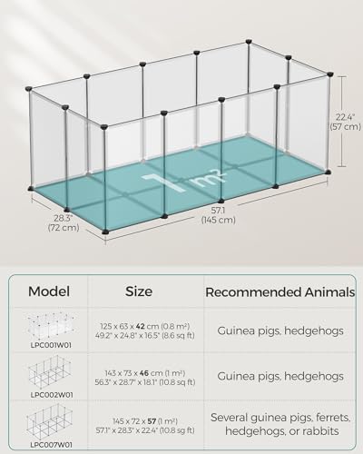 SONGMICS Pet Playpen with Floor, Small Animal Pen, Pet Fence Indoor, DIY Plastic Enclosure for Hamsters, Hedgehogs, 57.1 x 28.3 x 22.4 Inches, White ULPC007W01 - color: White, style: 20 Panels - 57.1"L x 28.3"W x 22.4"H